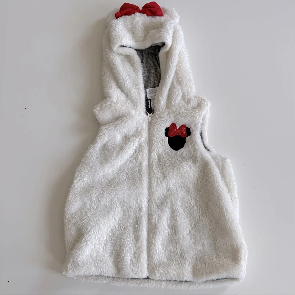 Disney Junior Girls Minnie Mouse Girl’s Faux Fur Vest - Size 6 - Picture 1 of 9